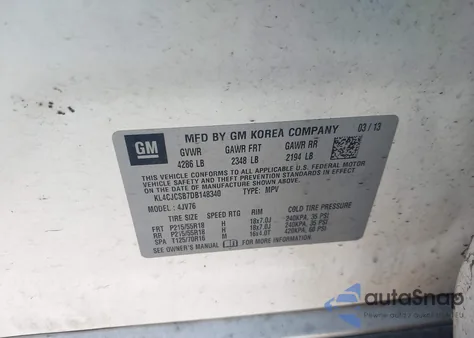 2013 Buick Encore Leather from USA, damaged, VIN KL4CJCSB7DB148340